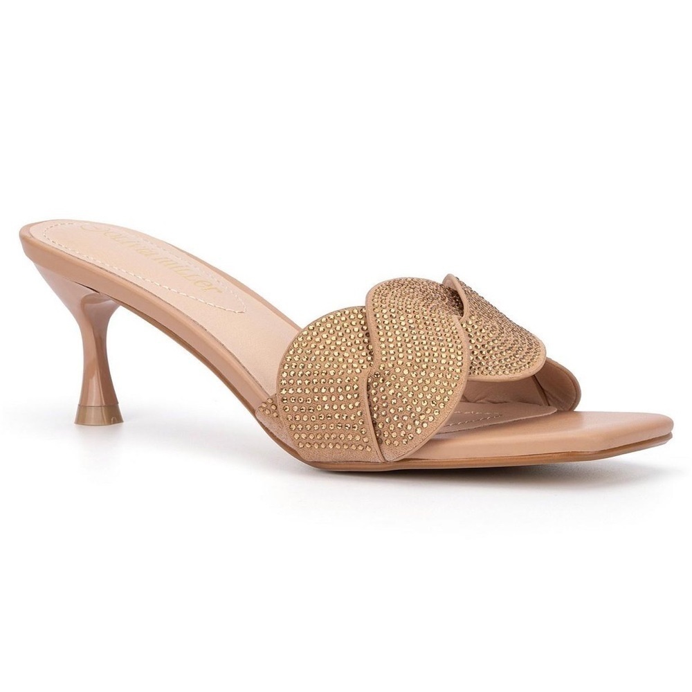 Olivia Miller Alaina Rhinestone Kitten Heel Sandals Neutral Size 7.5 Dressy